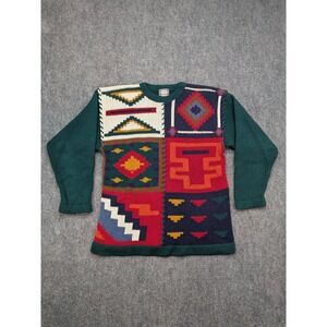 Vintage Southwestern Knit‎ Sweater Aztec Pattern Womens M Patchwork Thick Chunky